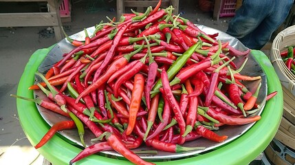 Red Chillies in a Metal Bowl