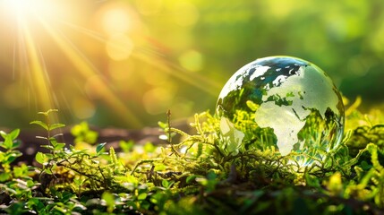 Glass Globe of Earth Resting in Green Moss