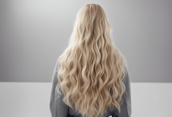 Naklejka premium long and wavy women's hair in blonde tones, back view, hair advertising shoot, isolated white background 