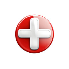 Fototapeta premium red cross button on transparent background, clipping path, png. 