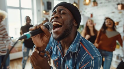 The energetic singer performing