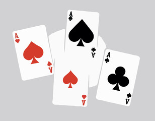 A collection of four playing card aces, a gambling concept
