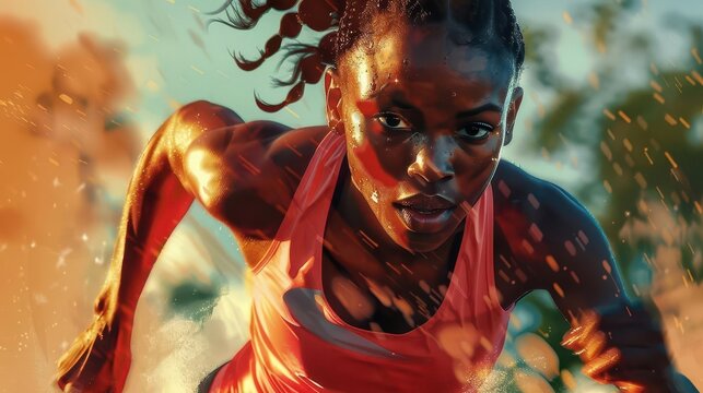 energetic african female athlete training outdoors determined and focused fitness and wellness concept digital painting