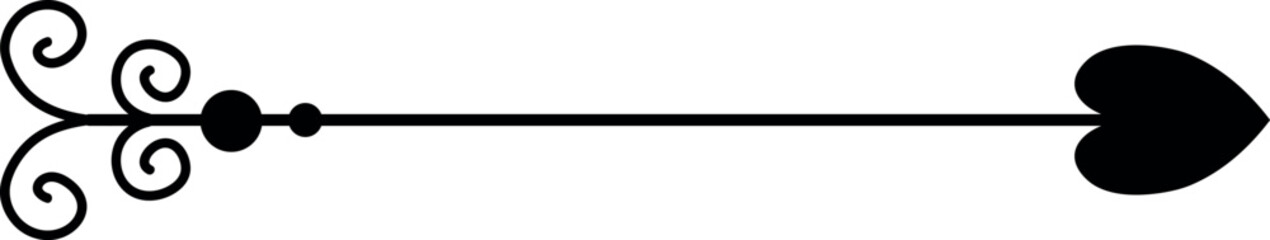 Vector isolated one single bow arrow. Black contour line. Hand drawn arrow