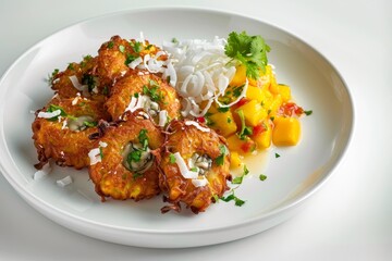 Fototapeta premium Delicious Caribbean Oyster Fritters with Tropical Mango Relish