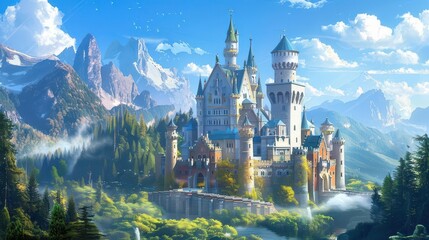 Fototapeta premium fairy tale inspired princess castle enchanting fantasy architecture digital painting