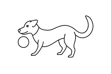 Fototapeta premiumdog playing with a ball line art drawing, isolated line art of a dog collection 
