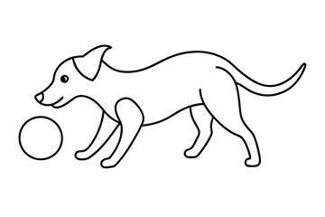 Fototapeta premiumdog playing with a ball line art drawing, isolated line art of a dog collection 
