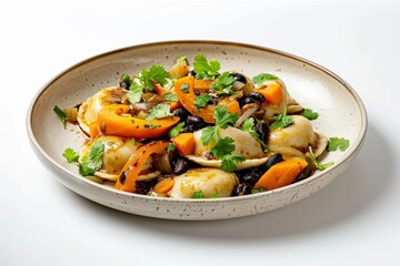 Pierogies Topped with Aromatic Caribbean Jerk Stew