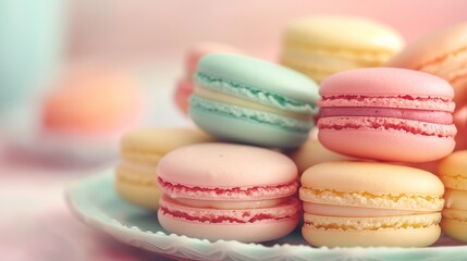 Obraz premium A vibrant display of macarons, featuring rich colors and smooth textures that promise a deliciously sweet experience.