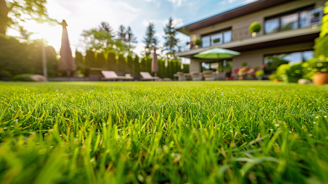 Backyard Garden on a Sunny Day with Lush Green Grass