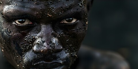 Resilient Person of Color with Scars and Mud on Face. Concept Portrait Photography, Empowerment, Natural Beauty, Diversity, Creative Expression