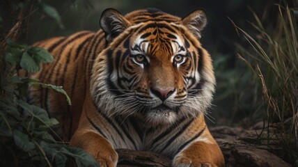 Obraz premium tiger in the wild, portrait of a lying tiger