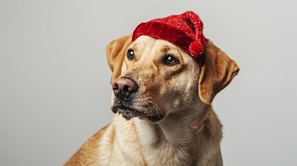  Dog with christmas hat on white background