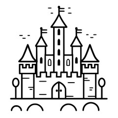 Obraz premium Princess palace, castle icon, castle, Castle png, Line Art Castle, Minimalist Wall Art, Castle Illustration, Castle Silhouette, Line art princes, Line art Palace, Fantasy Castle SVG, Castle Tower, Cas