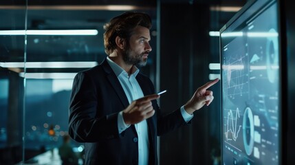 The businessman using touchscreen