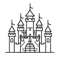 Fototapeta premium Princess palace, castle icon, castle, Castle png, Line Art Castle, Minimalist Wall Art, Castle Illustration, Castle Silhouette, Line art princes, Line art Palace, Fantasy Castle SVG, Castle Tower, Cas