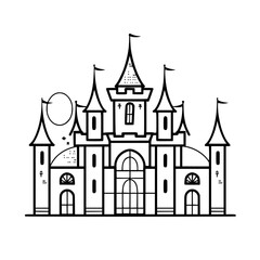 Obraz premium Princess palace, castle icon, castle, Castle png, Line Art Castle, Minimalist Wall Art, Castle Illustration, Castle Silhouette, Line art princes, Line art Palace, Fantasy Castle SVG, Castle Tower, Cas