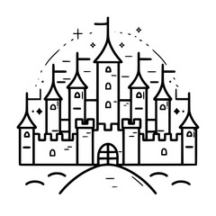 Obraz premium Princess palace, castle icon, castle, Castle png, Line Art Castle, Minimalist Wall Art, Castle Illustration, Castle Silhouette, Line art princes, Line art Palace, Fantasy Castle SVG, Castle Tower, Cas