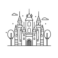 Obraz premium Princess palace, castle icon, castle, Castle png, Line Art Castle, Minimalist Wall Art, Castle Illustration, Castle Silhouette, Line art princes, Line art Palace, Fantasy Castle SVG, Castle Tower, Cas