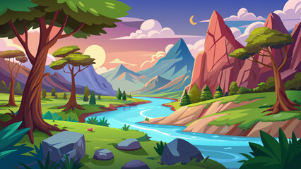 natural river and hill background vector illustration