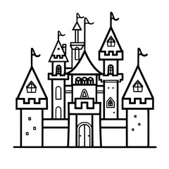 Obraz premium Princess palace, castle icon, castle, Castle png, Line Art Castle, Minimalist Wall Art, Castle Illustration, Castle Silhouette, Line art princes, Line art Palace, Fantasy Castle SVG, Castle Tower, Cas