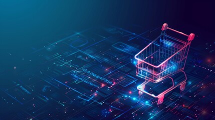 Digital Shopping Cart on Abstract Background