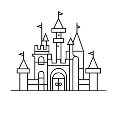 Fototapeta premium Princess palace, castle icon, castle, Castle png, Line Art Castle, Minimalist Wall Art, Castle Illustration, Castle Silhouette, Line art princes, Line art Palace, Fantasy Castle SVG, Castle Tower, Cas