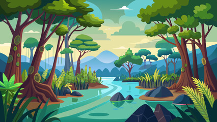 mangrove forest landscape vector illustration