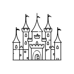 Obraz premium Princess palace, castle icon, castle, Castle png, Line Art Castle, Minimalist Wall Art, Castle Illustration, Castle Silhouette, Line art princes, Line art Palace, Fantasy Castle SVG, Castle Tower, Cas