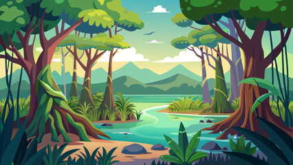 mangrove forest landscape vector illustration