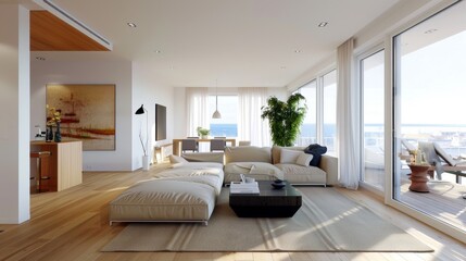 Modern Living Room with Ocean View