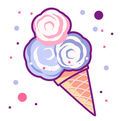 pink ice cream cone sweet dessert cute vector flat illustration cartoon style