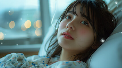 portrait of a girl In bed In hospital