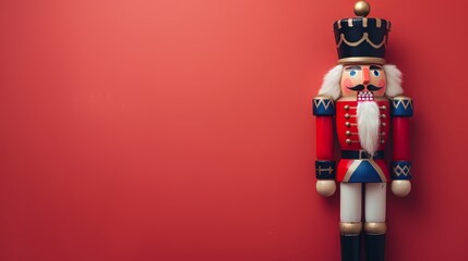 Nutcracker figurine, clean red background