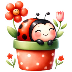 Cute ladybug watercolor clipart with transparent background