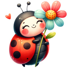 Cute ladybug watercolor clipart with transparent background