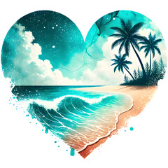 Summer heart watercolor clipart with transparent background
