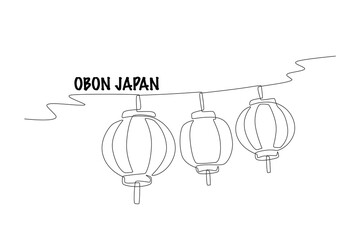 Three lanterns. Obon japan concept one-line drawing