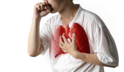 man patients with respiratory or lung diseases, bad air, dust, tuberculosis, lung cancer, emphysema, cough from the flu, and viral infections. Double Exposure with lungs