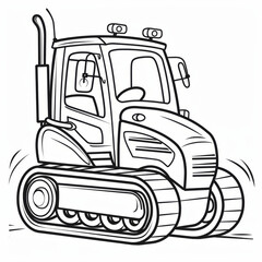 Black and white line art illustration of a tracked bulldozer, commonly used in construction and excavation.