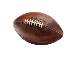 Balón marron de rugby sobre fondo blanco transparente