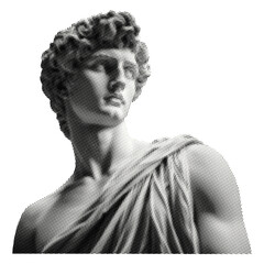 ancient sculpture of young man isolated retro halftone effect grunge dotted vintage cutout collage element for mixed media design