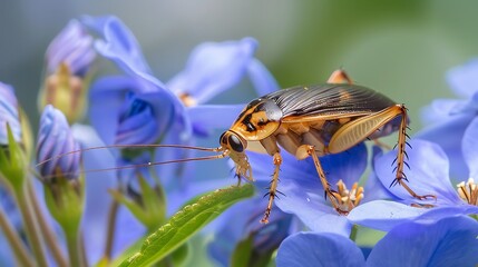 cockroach on periwinkle flower
