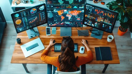 Collaborative Digital Workspace for Remote Business Work with Shared Documents and Charts on Multiple Screens, Geneartive Ai