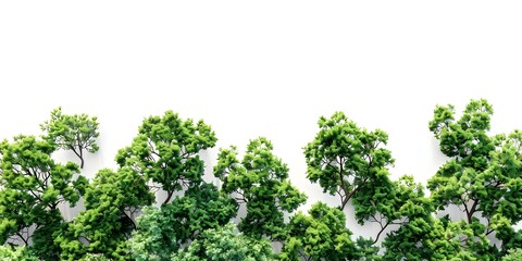 Topdown View of Green Trees with Leaves Isolated on White Background Nature Theme. Concept Green Trees, Topdown View, Nature Background, White Isolation, Leafy Branches