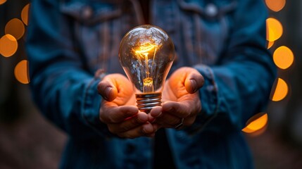 Obraz premium Holding a Lightbulb: A Symbol of Ideas