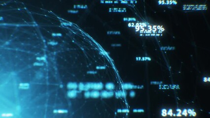 Digital Network with Numbers and Text Turning in Abstract Space Illustration. Figures Flying Around the Wired Globe Background. Computer Technology and Business Concept 3d Animation 4k UHD 3840x2160. - Powered by Adobe