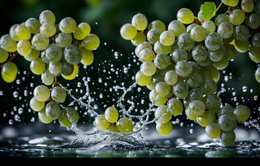 Several photos of grapes and water, light pink and transparent texture style, anime aesthetics,...