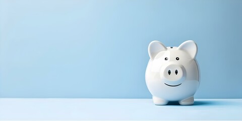 Managing finances and economy with a blue background and piggy bank symbol. Concept Personal Finance, Economic Management, Budgeting Tips, Saving Strategies, Financial Literacy